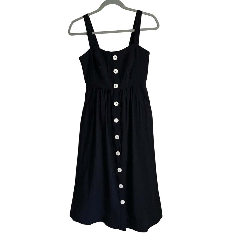 Maeve Anthropologie Black Textured Faux Button Dress Side Zip Pockets Size 2